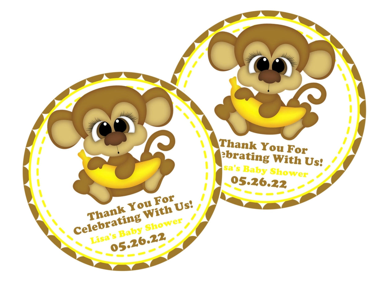 jungle safari baby shower favor label with monkey design