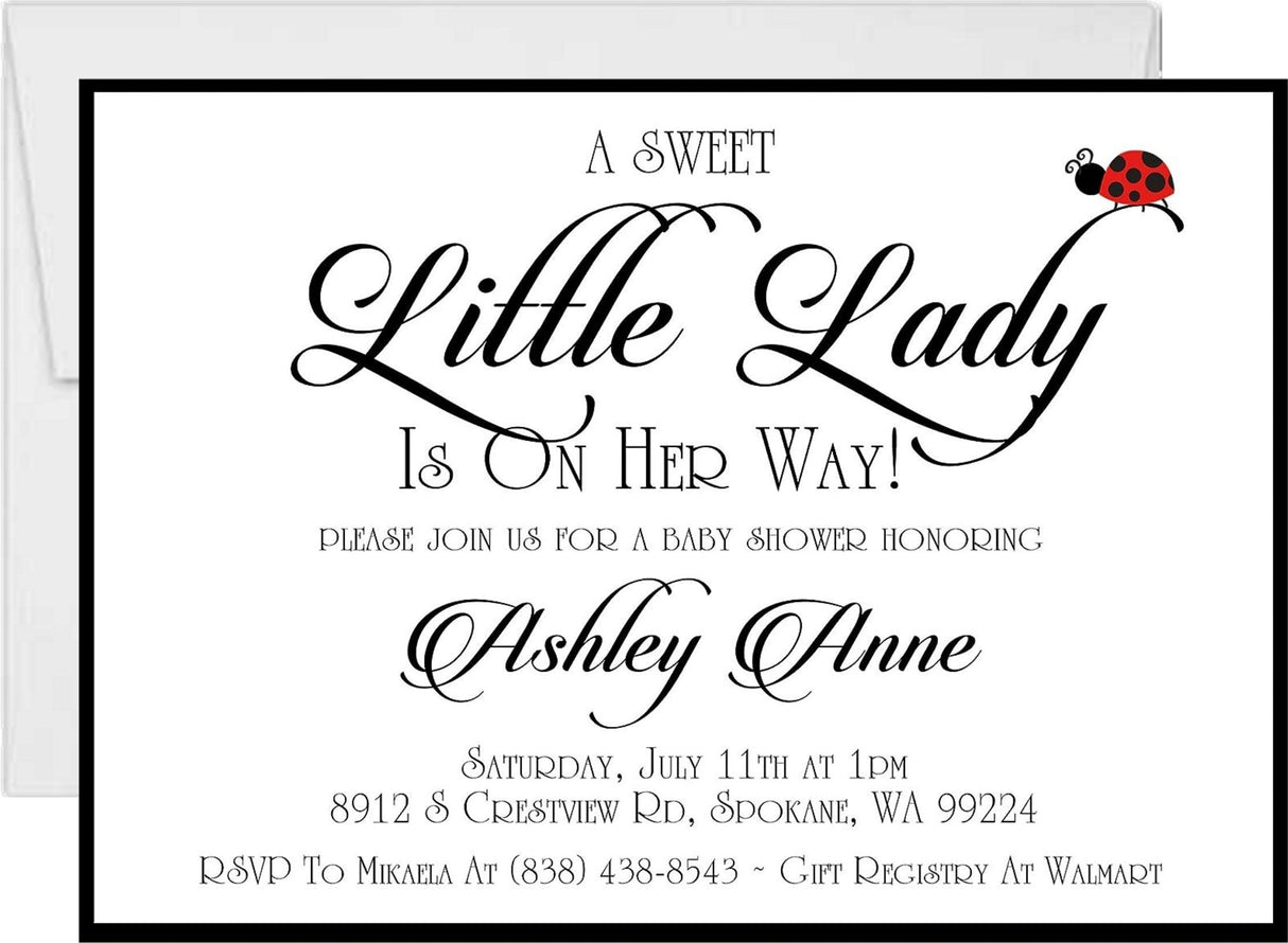 ladybug baby shower invitations black white design