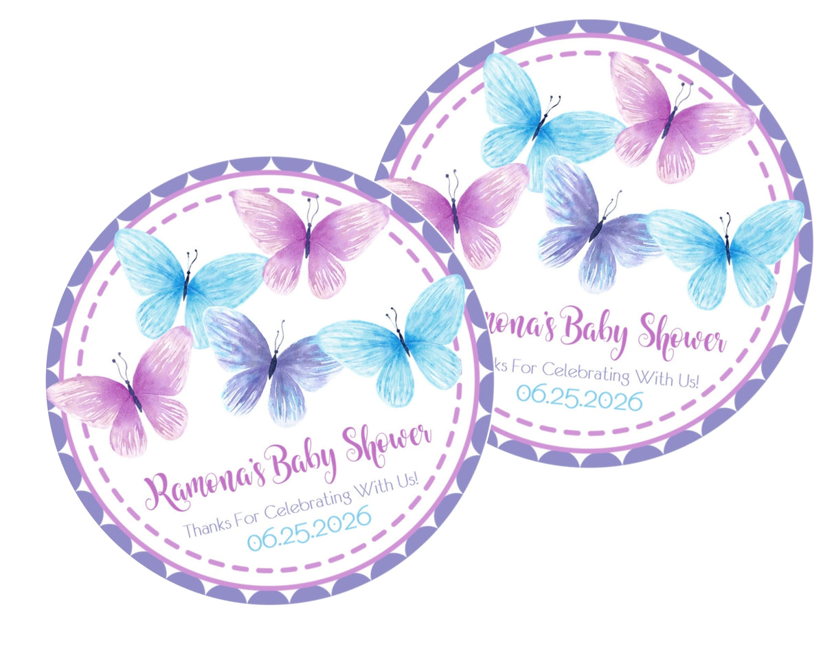 lavender and turquoise butterfly baby shower sticker