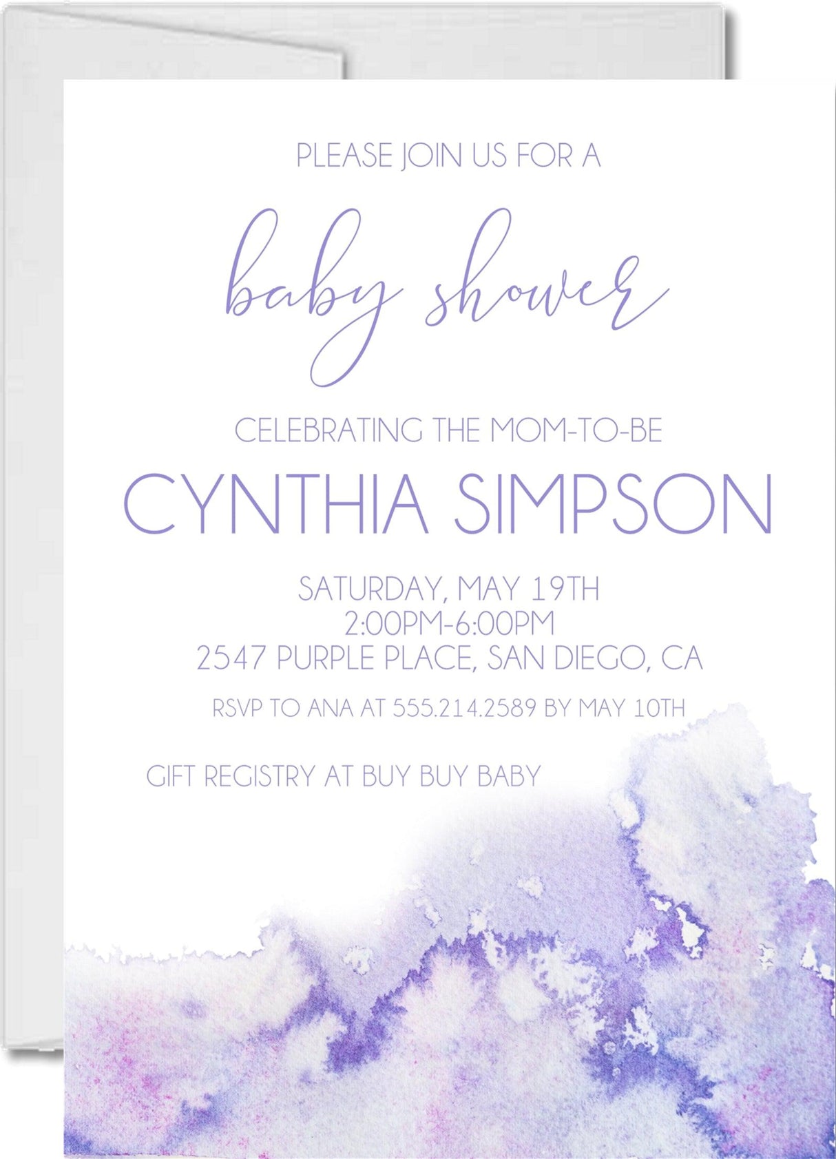 lavender watercolor baby shower invitations minimalist theme