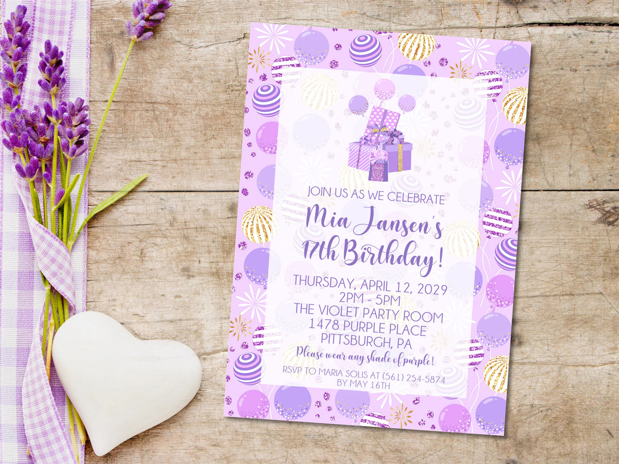 Purple & Lavender Birthday Party Invitations