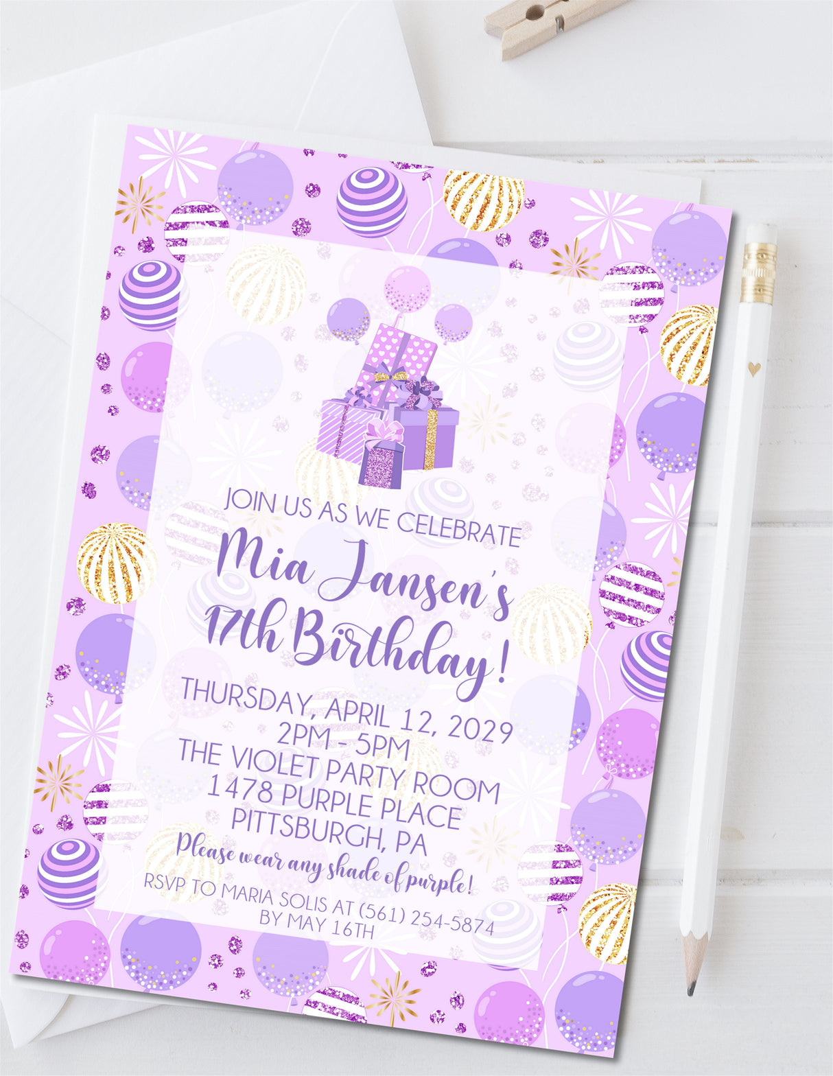 Purple & Lavender Birthday Party Invitations