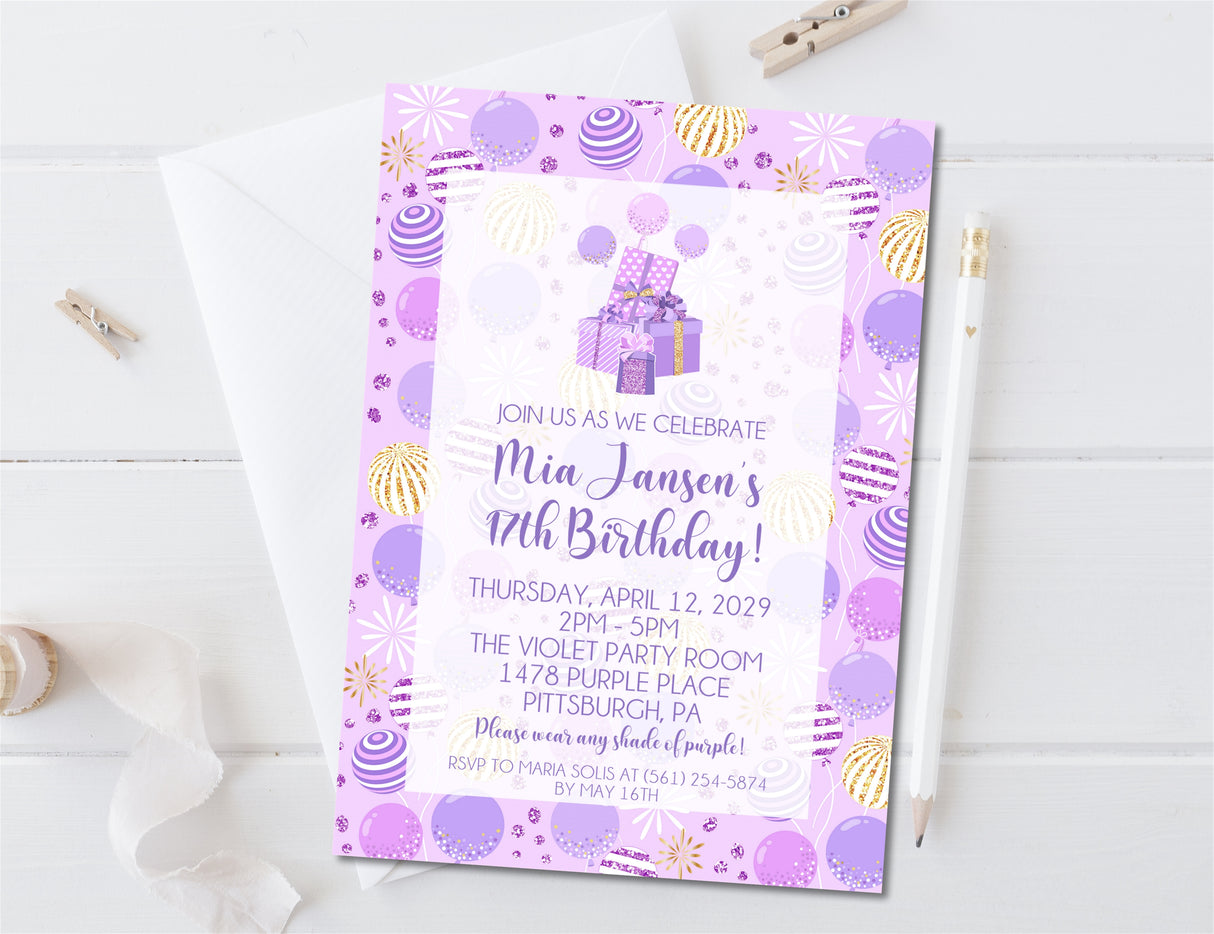 Purple & Lavender Birthday Party Invitations
