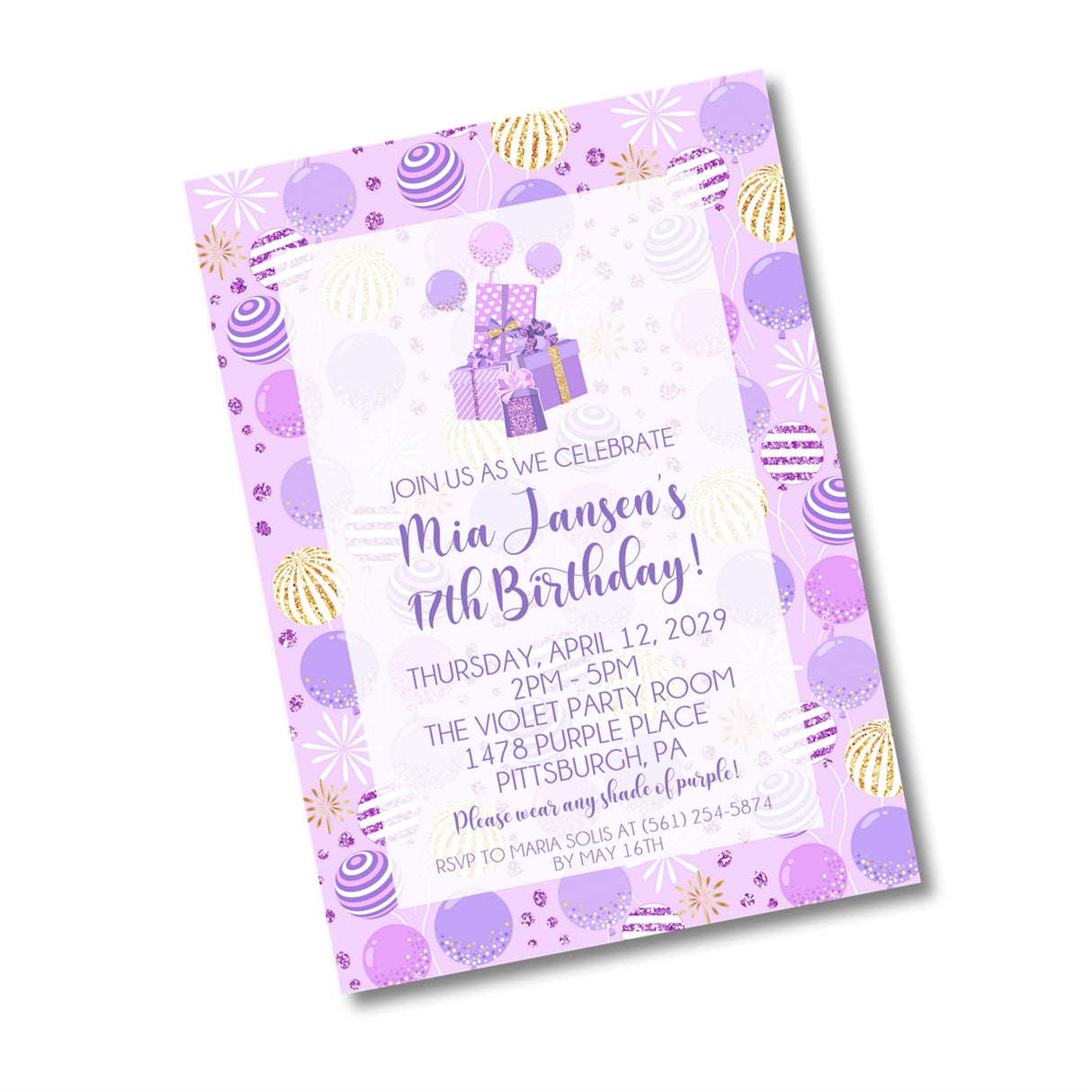 Purple & Lavender Birthday Party Invitations
