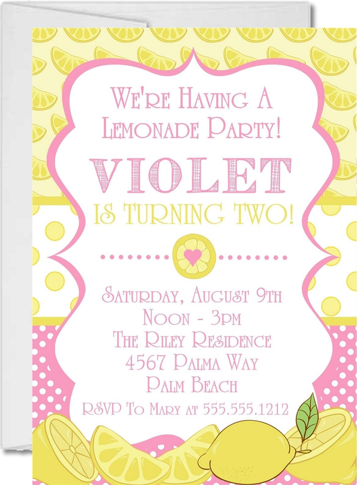 lemonade birthday party invitations pink yellow lemon design