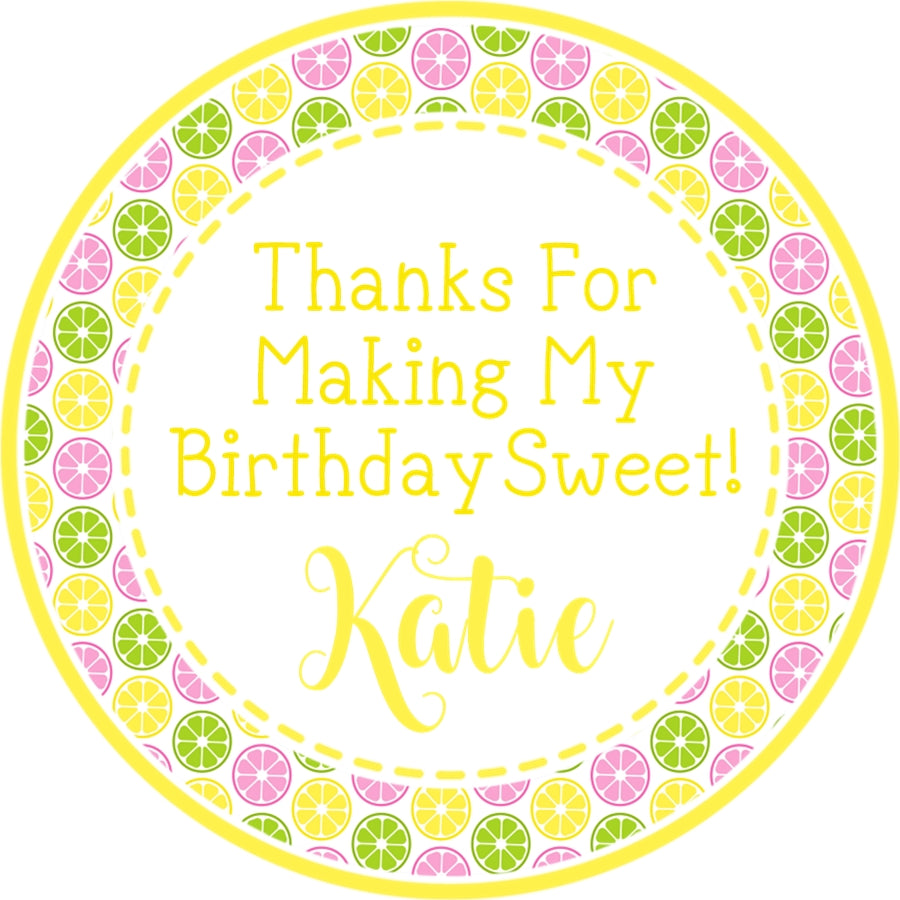 lemonade birthday sticker with lemons and drink pattern