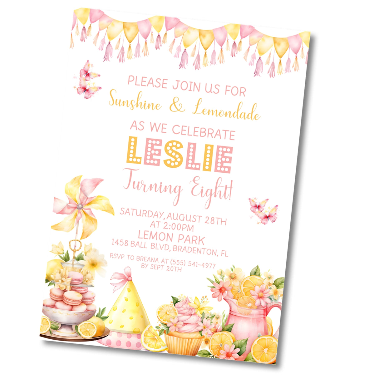 Pink Lemonade Birthday Party Invitations