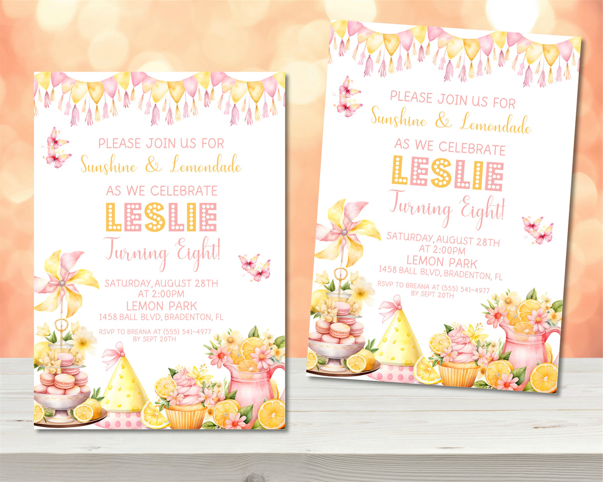 Pink Lemonade Birthday Party Invitations