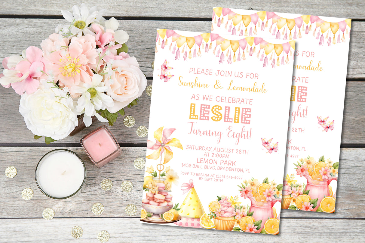 Pink Lemonade Birthday Party Invitations