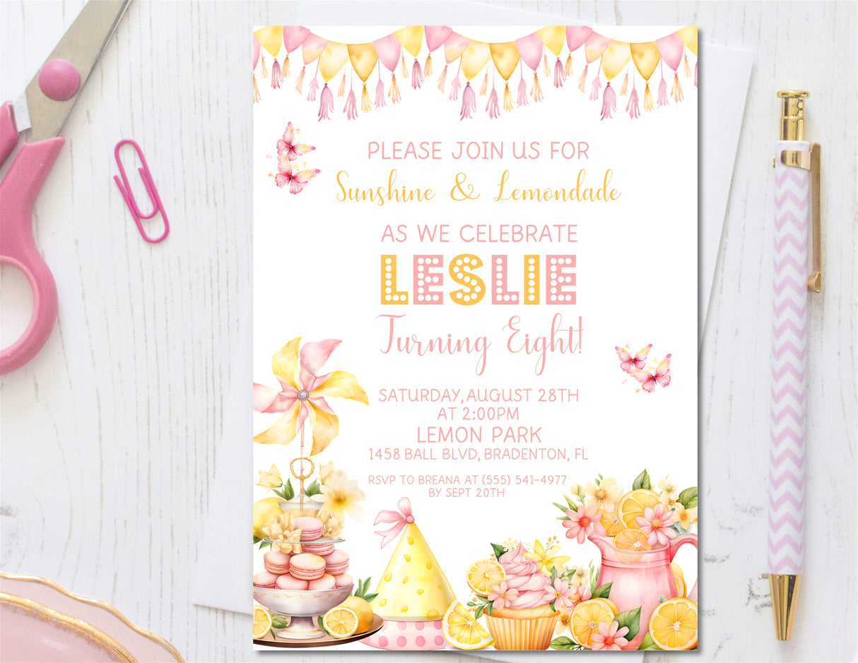 Pink Lemonade Birthday Party Invitations