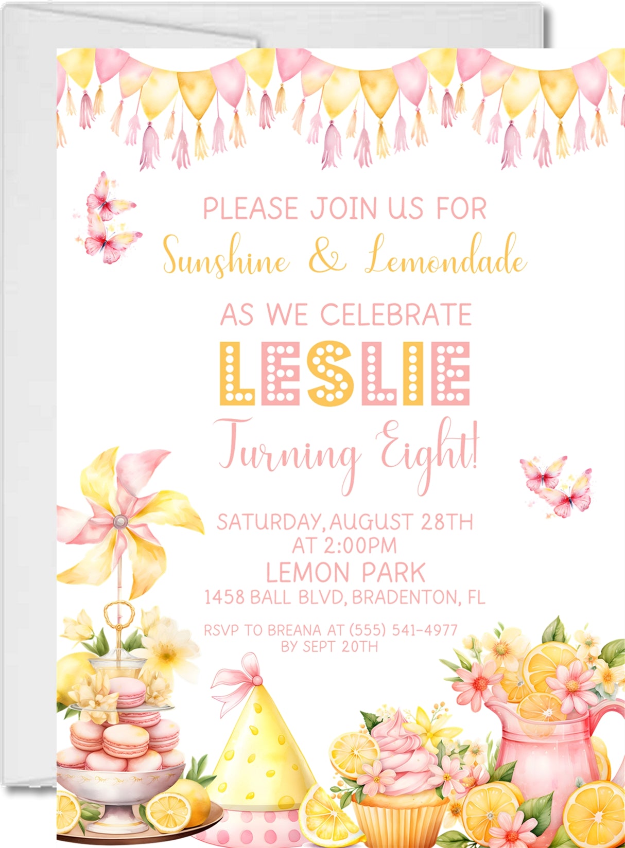 Pink Lemonade Birthday Party Invitations