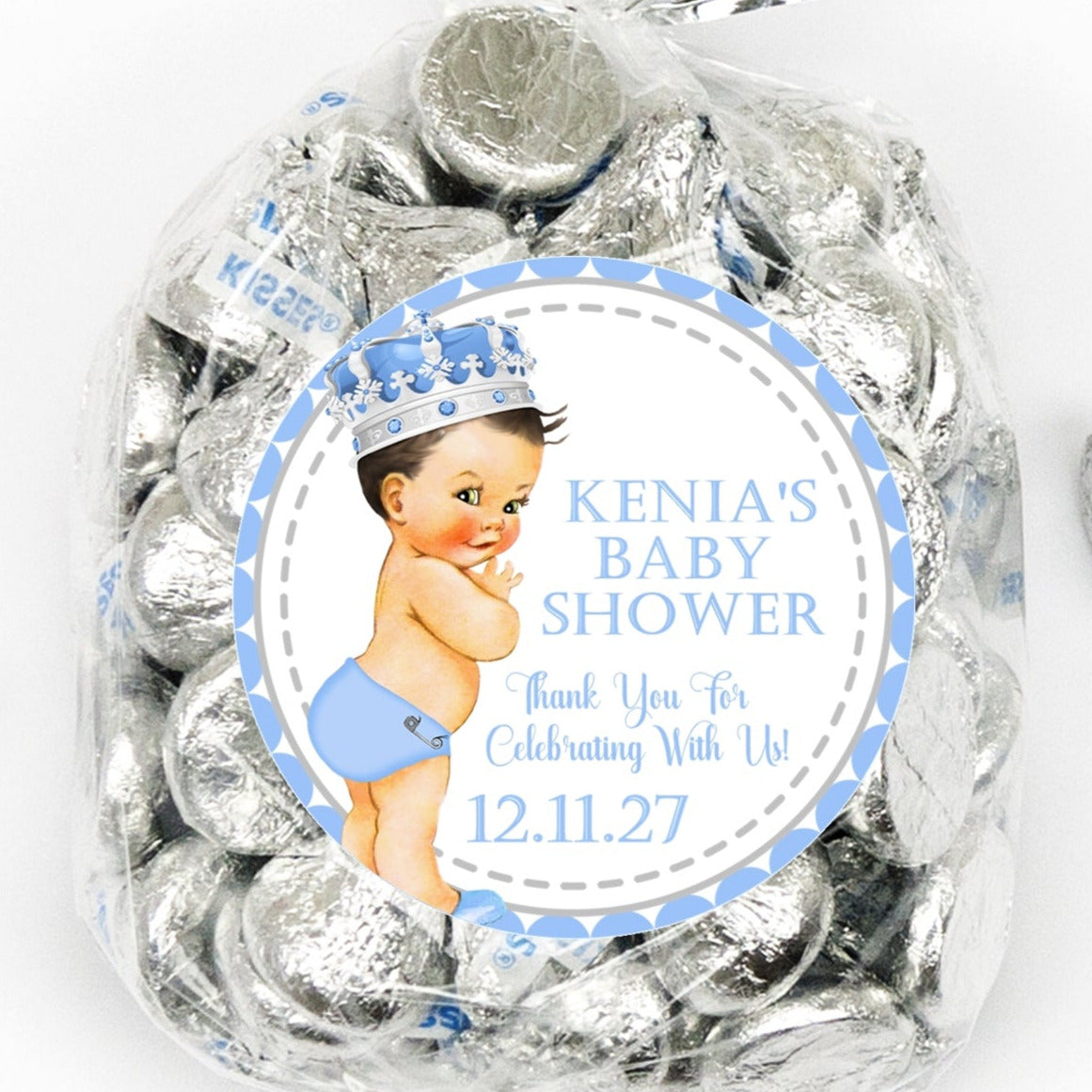 light blue and silver little prince baby shower sticker