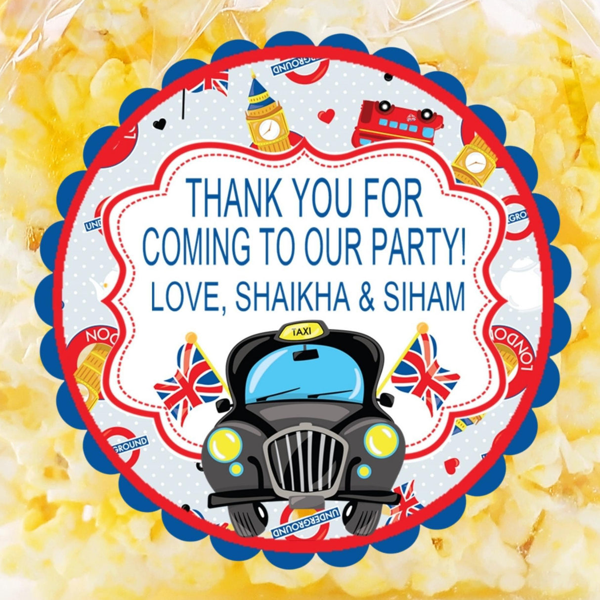 london taxi scalloped birthday sticker