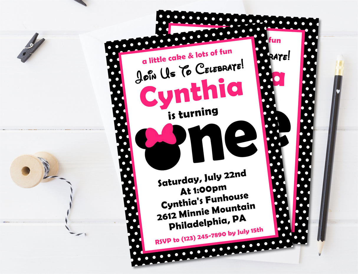 Minnie Mouse 1st Birthday Party Invitations