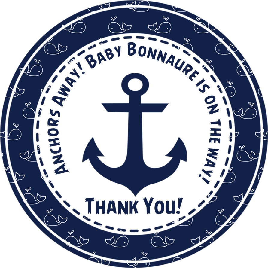 navy whale pattern anchor baby shower favor sticker design