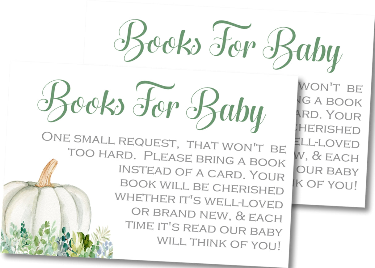 Gender Neutral Green Fall Pumpkin Book Request Cards