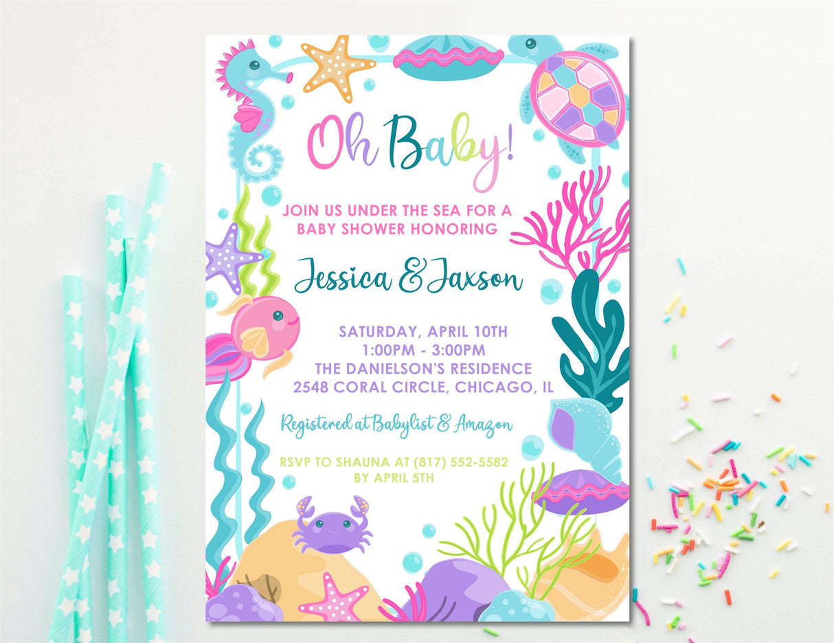 ocean baby shower invitations coral reef seaside theme