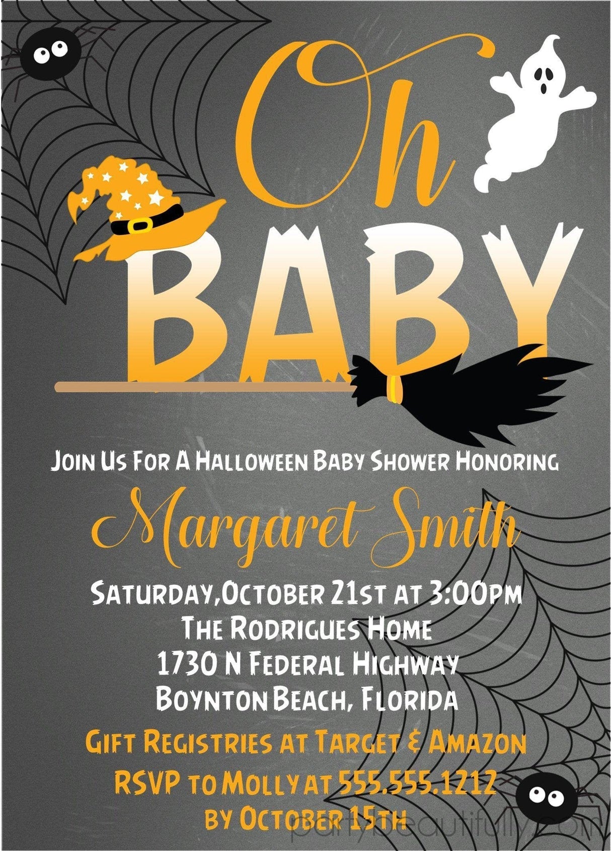 orange gender neutral ghost baby shower invitations october halloween theme