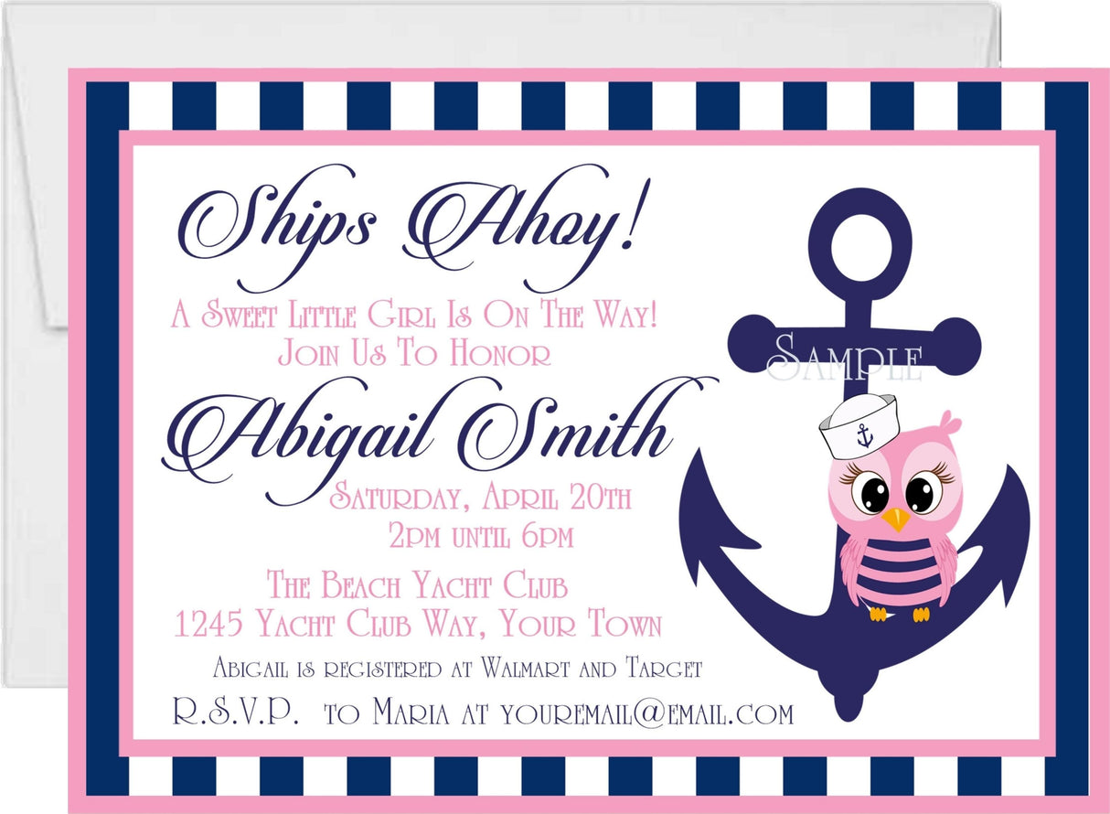 owl anchor baby shower invitations coastal sailor theme