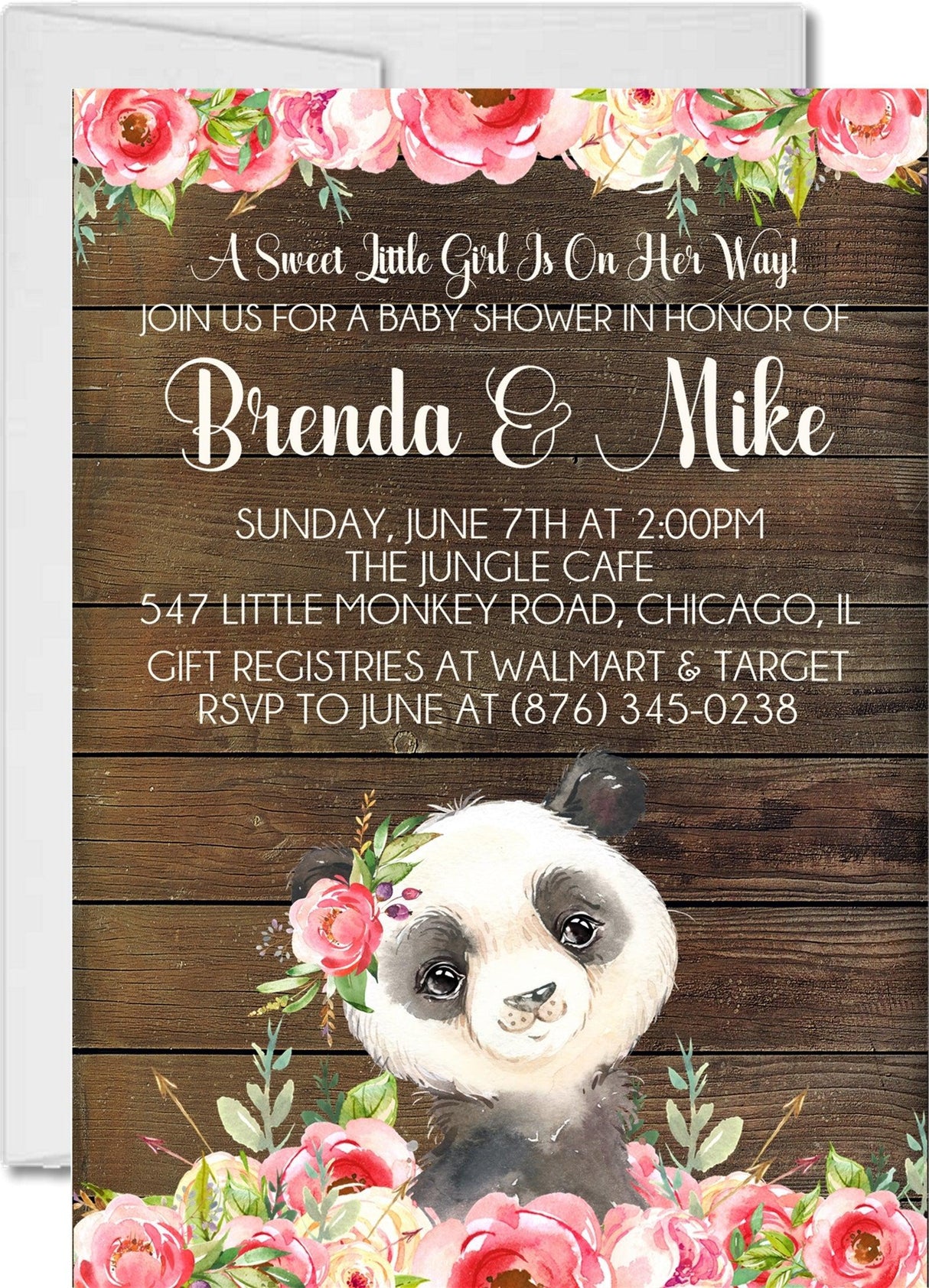 panda baby shower invitations floral rustic design