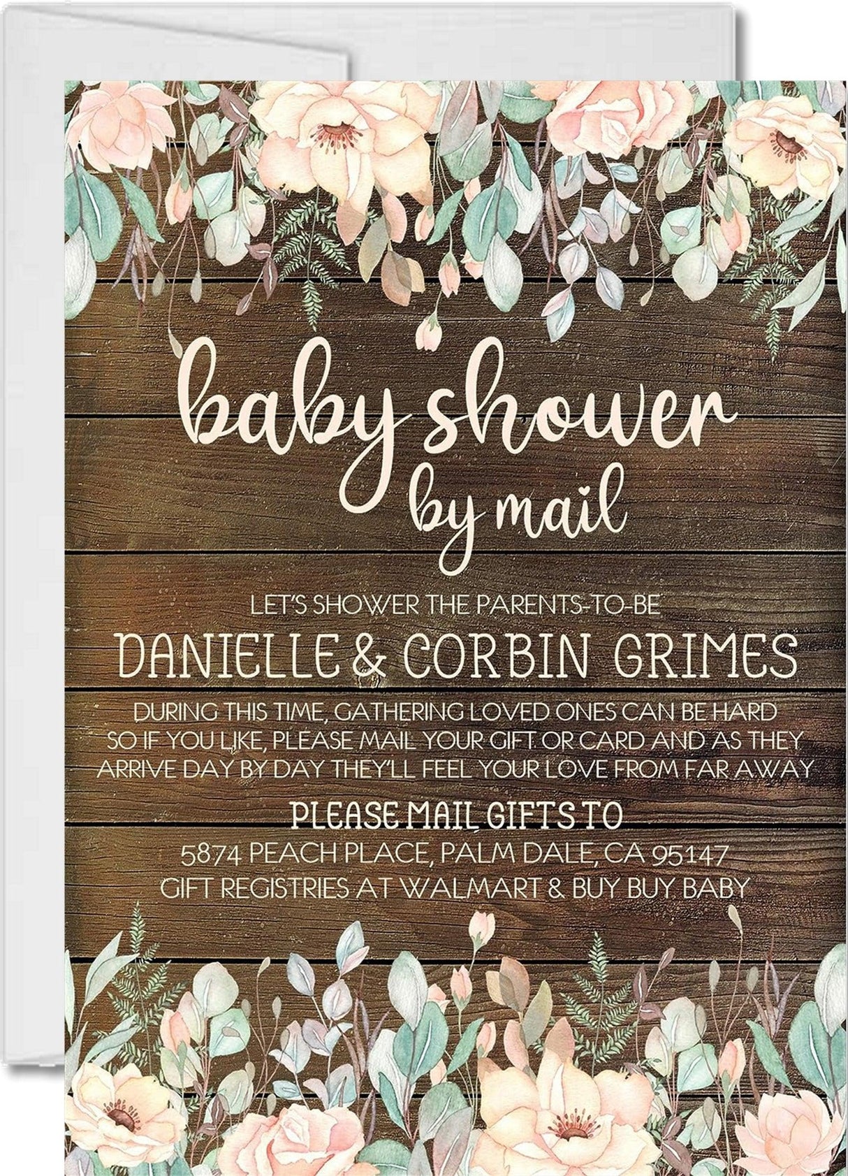 peach mint floral baby shower by mail invitations watercolor flower design