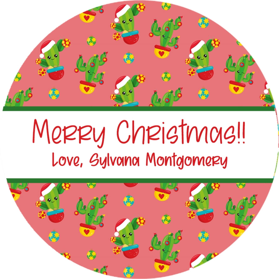 personalized cactus christmas gift sticker