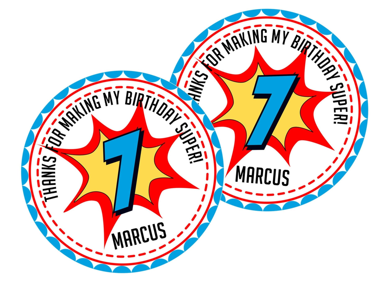 personalized comic theme party favor label