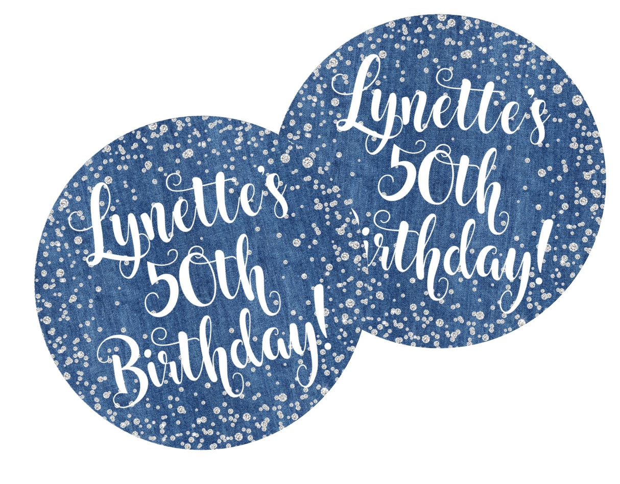 personalized denim and diamonds favor label