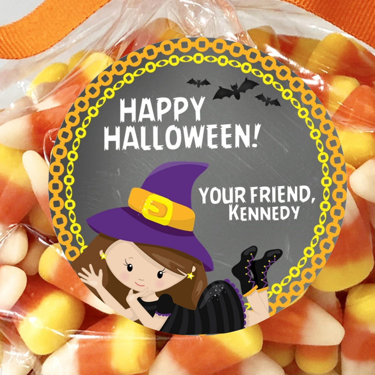 personalized girl witch halloween sticker with laying pose