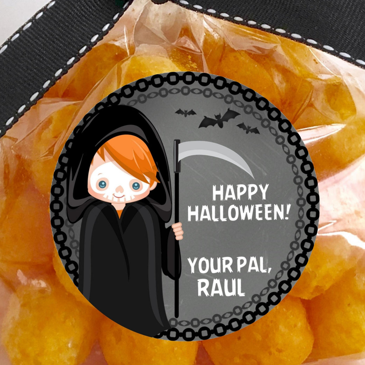 personalized grim reaper halloween sticker for boys