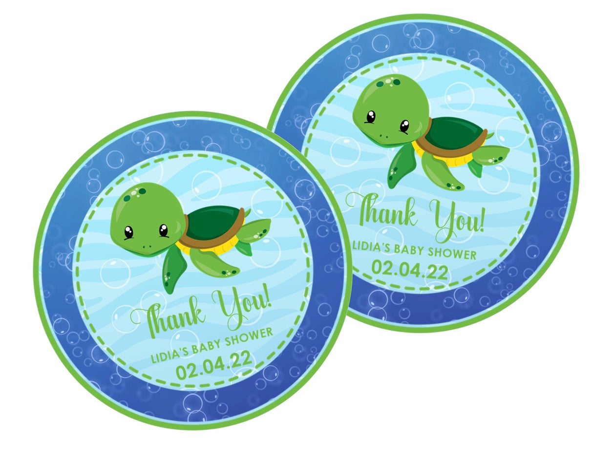 personalized sea turtle baby shower favor label