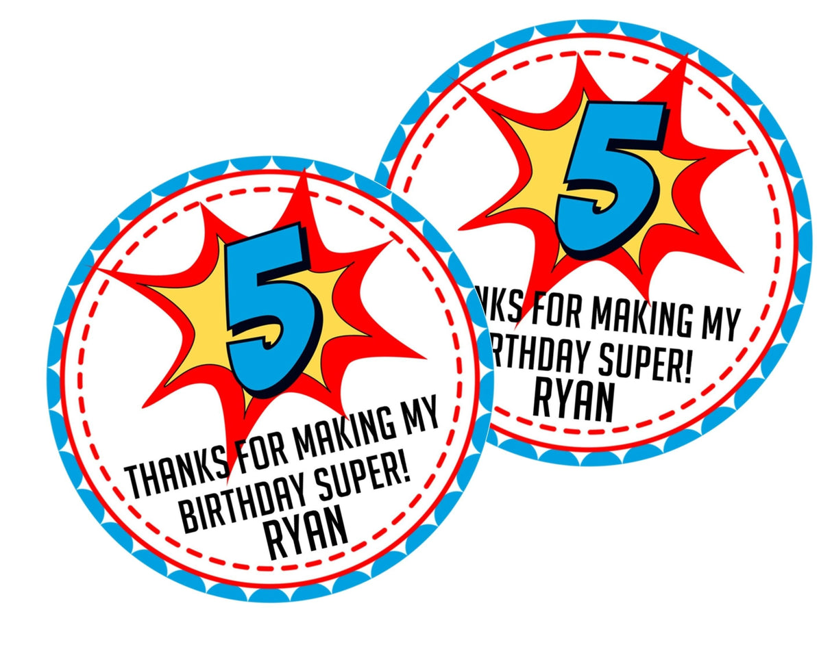 personalized superhero party favor label
