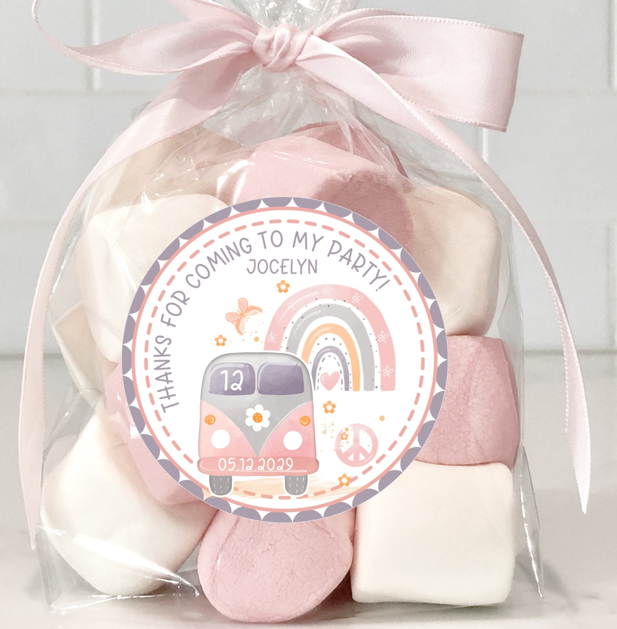 pink and purple hippie birthday stickers