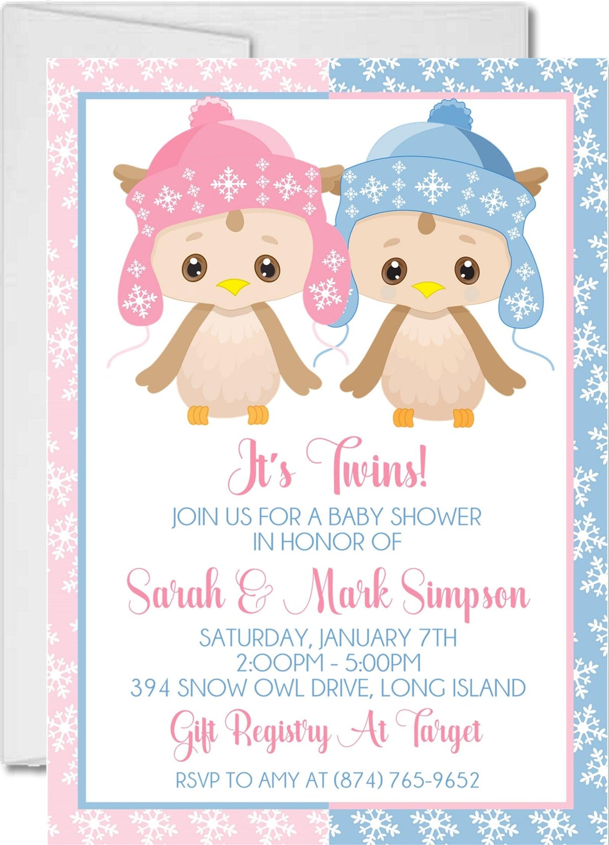 pink blue owl baby shower invitations winter hat theme