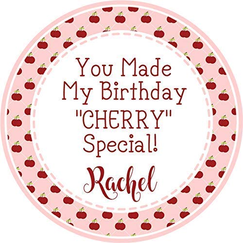 pink cherry party sticker with classic typography and fruit theme