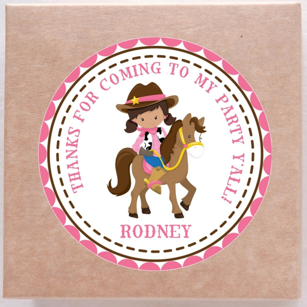 pink cowgirl riding pony birthday sticker