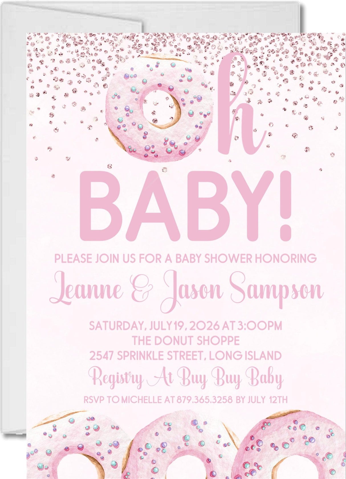 pink donut baby shower invitations sweet treats theme