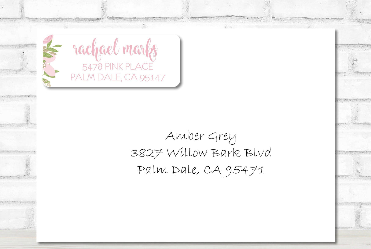 pink green floral return address labels
