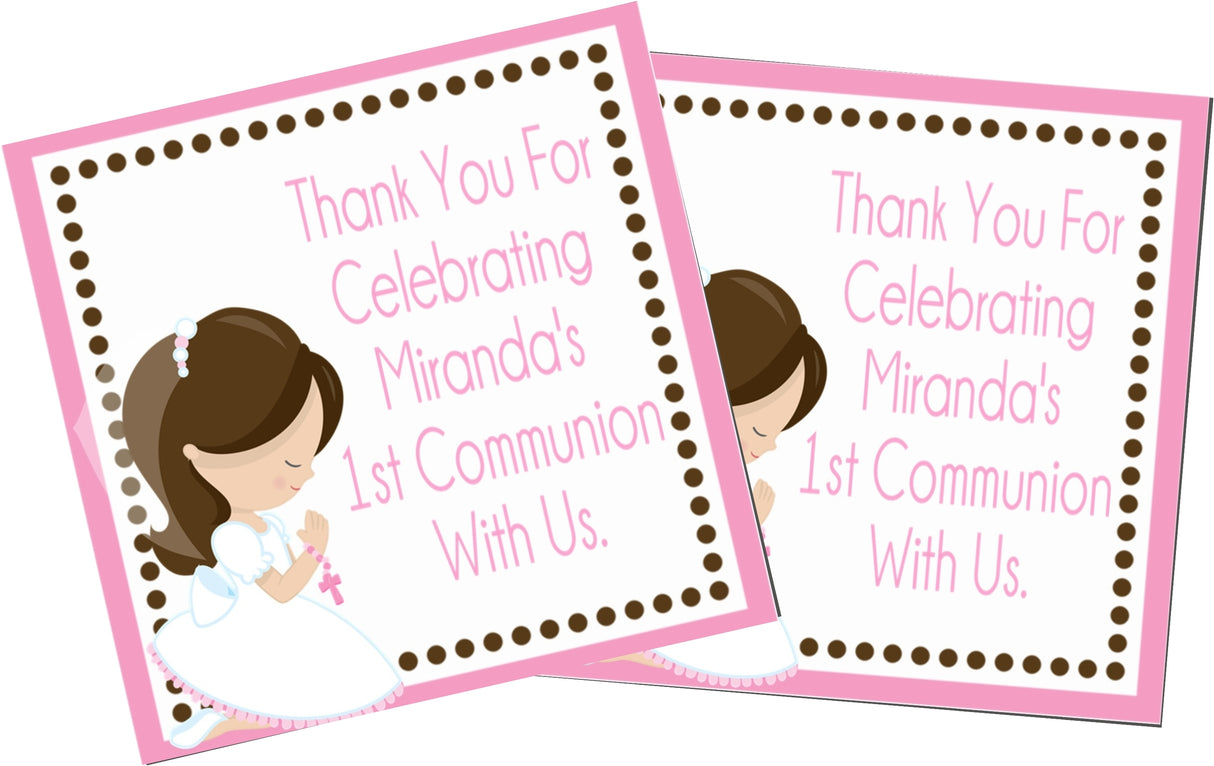pink kneeling girl first communion stickers