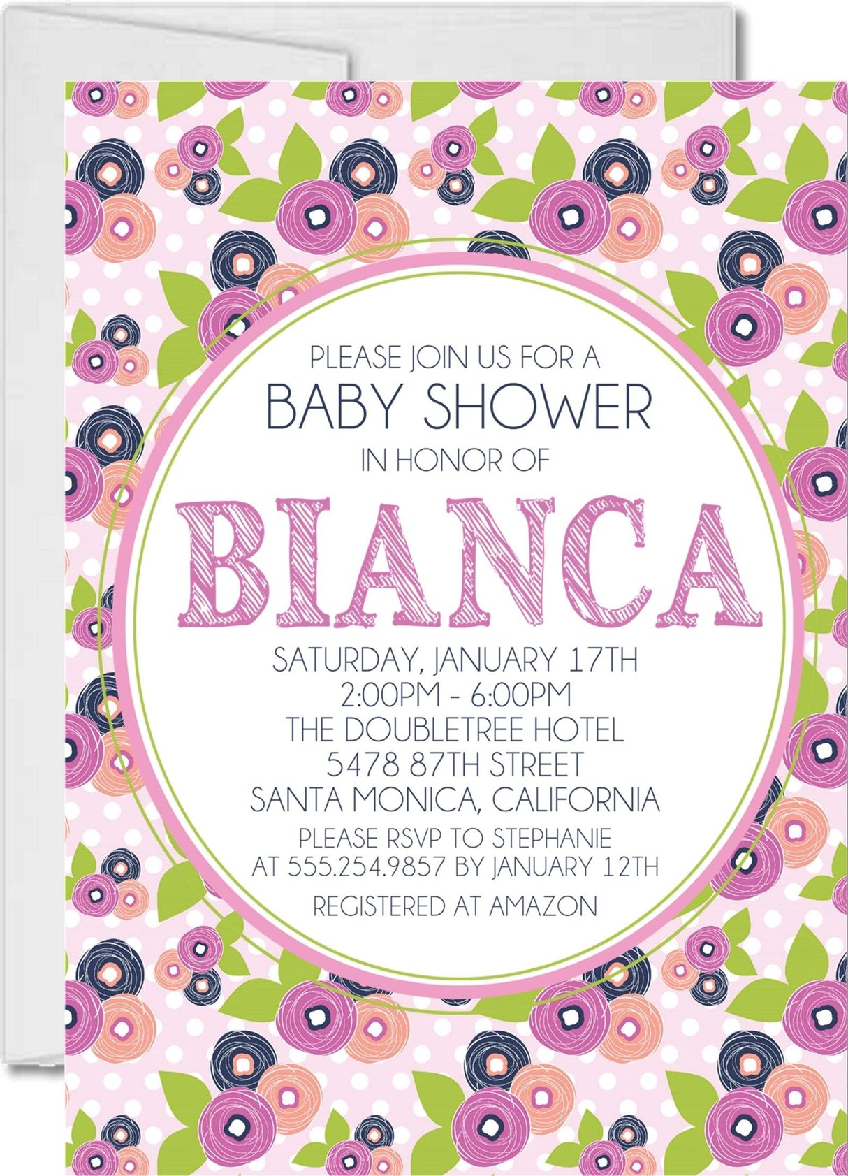 pink lavender navy flower baby shower invitations playful retro theme