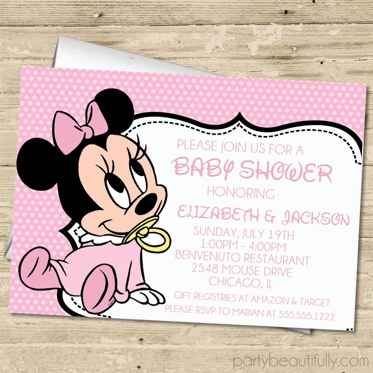 pink minnie mouse baby shower invitations cute bow theme
