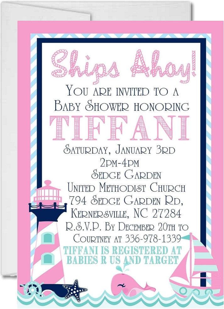 pink navy baby shower invitations coastal anchor theme