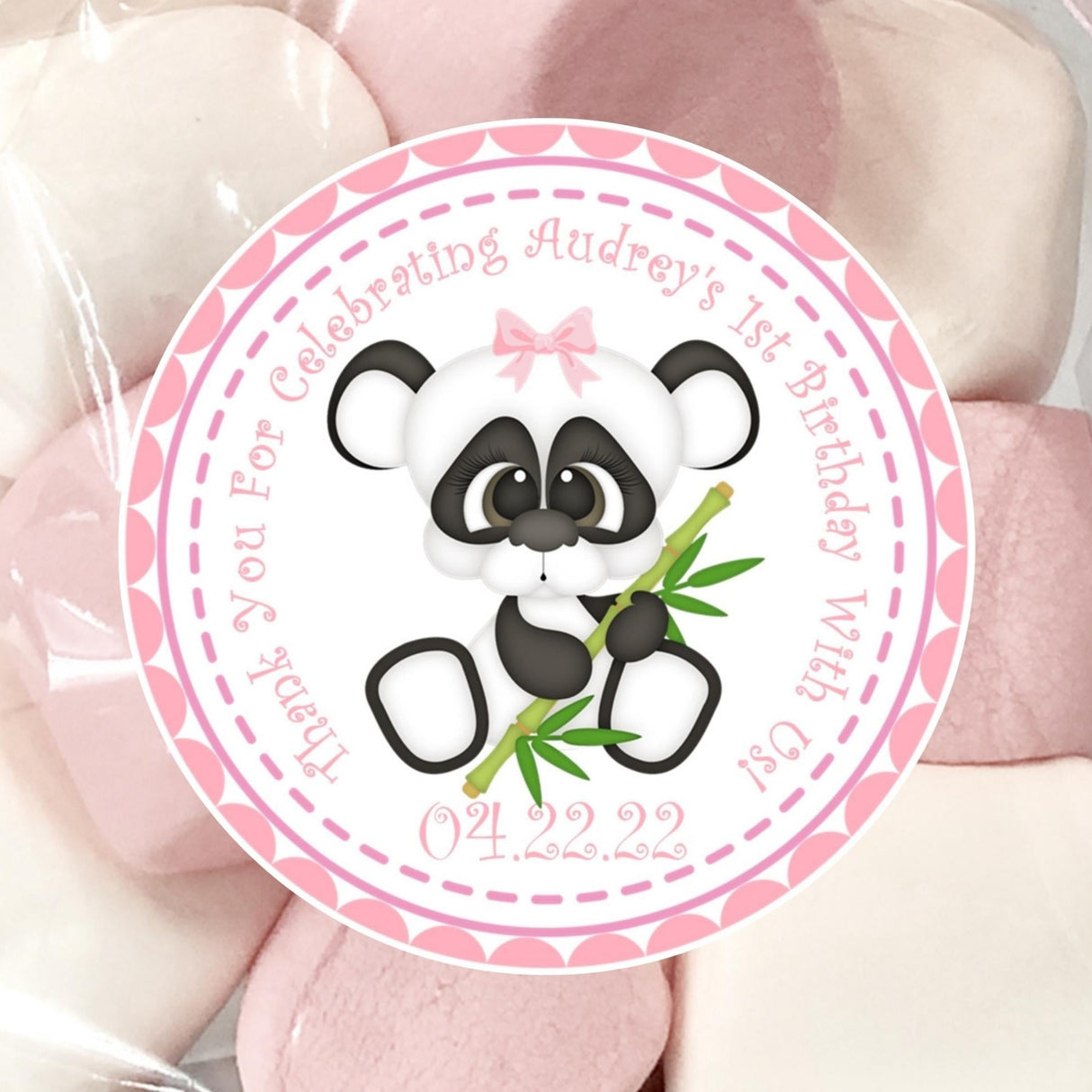 pink panda 1st birthday stickers