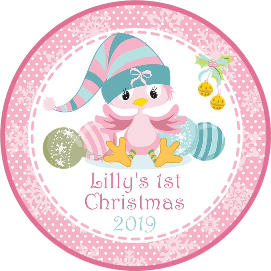 pink pastel penguin christmas ornament favor sticker