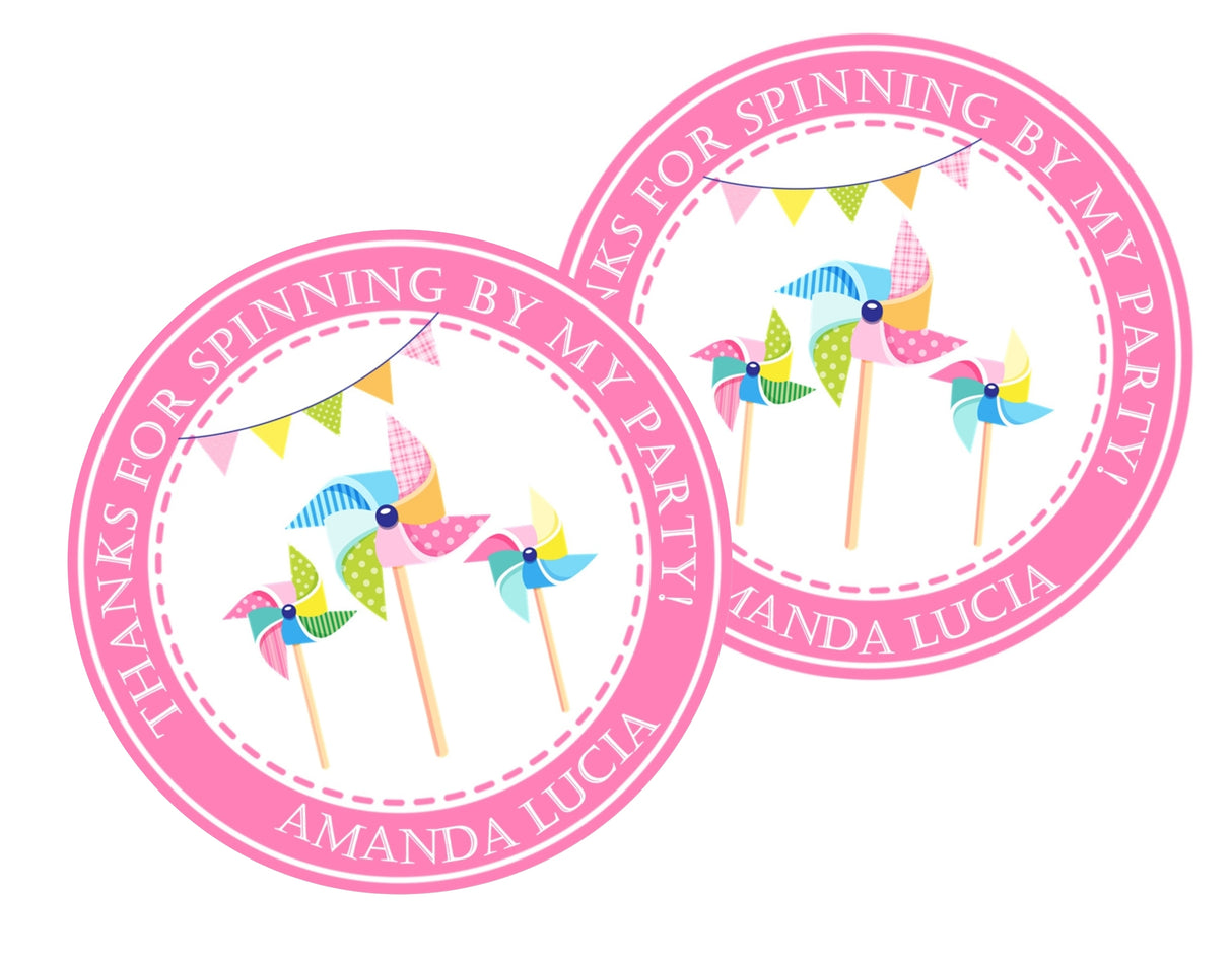 pink pastel pinwheel birthday sticker design