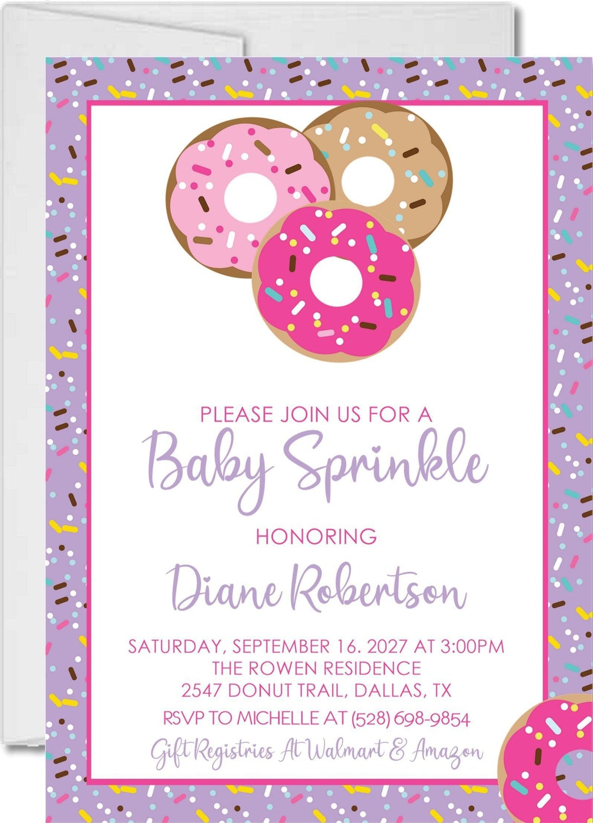 pink purple donut sprinkle invitations sweet treats theme