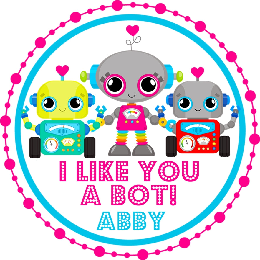 pink robot classroom valentine sticker