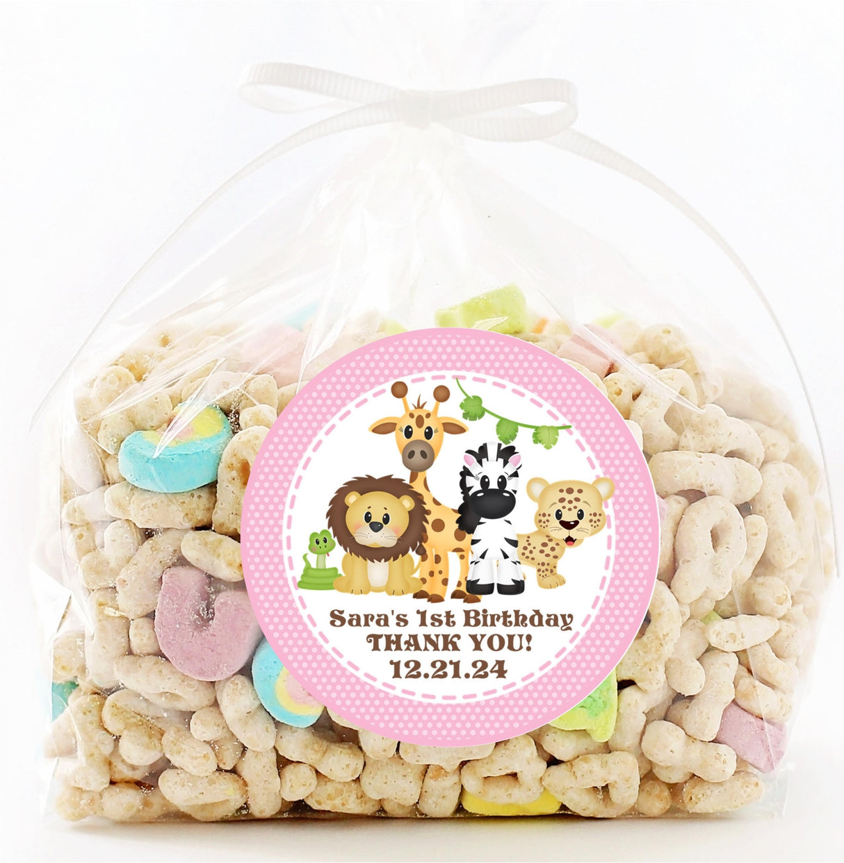 pink safari party favor sticker