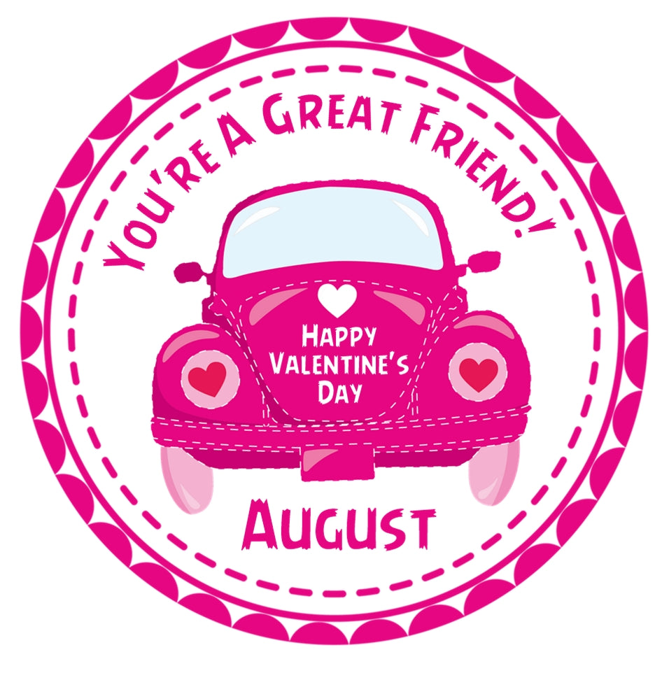 pink vintage car valentines day classroom sticker