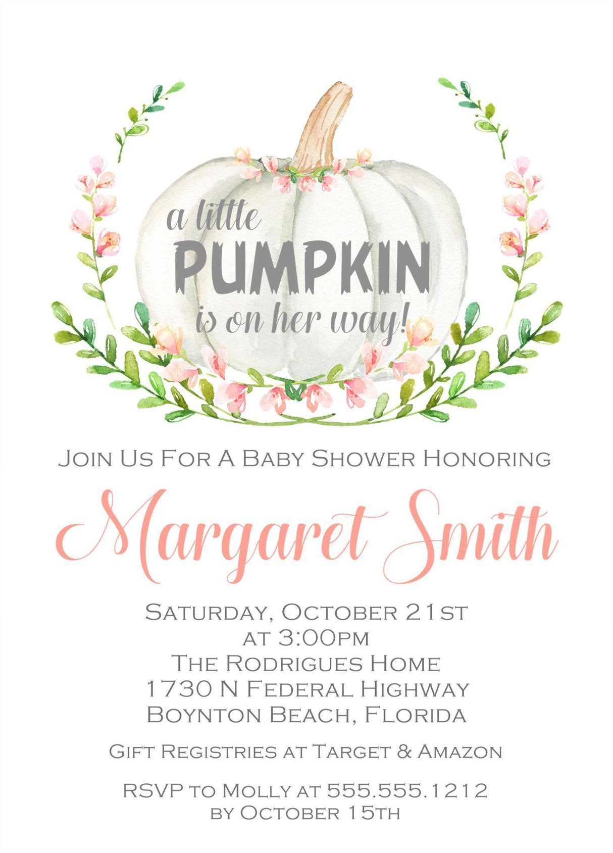 pumpkin baby shower invitations pastel pink design